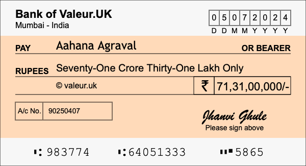 How to write a cheque for 71.31 crore rupees