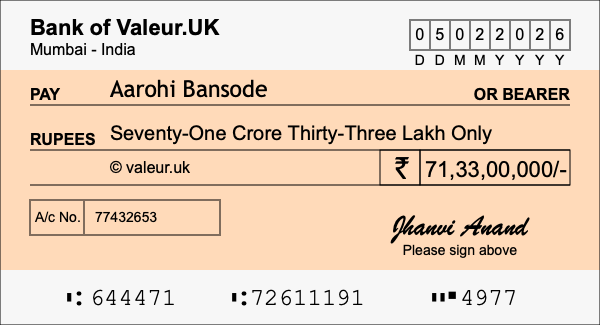 How to write a cheque for 71.33 crore rupees