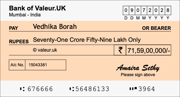 How to write a cheque for 71.59 crore rupees How to write a cheque for 71.59 crore rupees