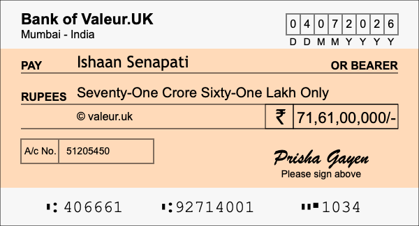 How to write a cheque for 71.61 crore rupees