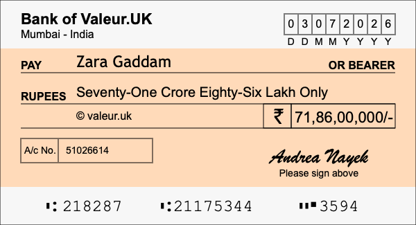 How to write a cheque for 71.86 crore rupees