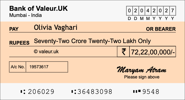 How to write a cheque for 72.22 crore rupees