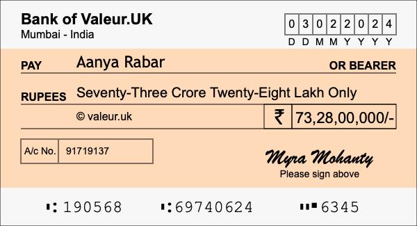 How to write a cheque for 73.28 crore rupees