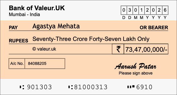 How to write a cheque for 73.47 crore rupees