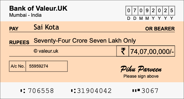 How to write a cheque for 74.07 crore rupees How to write a cheque for 74.07 crore rupees