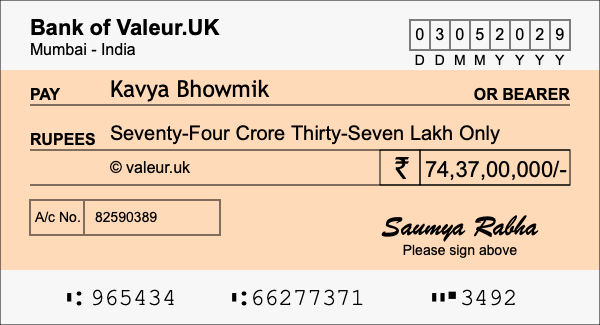 How to write a cheque for 74.37 crore rupees How to write a cheque for 74.37 crore rupees