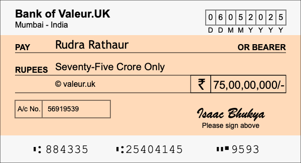 How to write a cheque for 75 crore rupees