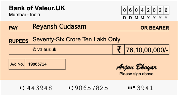 How to write a cheque for 76.1 crore rupees