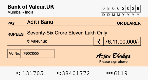 How to write a cheque for 76.11 crore rupees