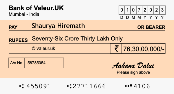 How to write a cheque for 76.3 crore rupees