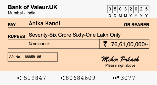 How to write a cheque for 76.61 crore rupees How to write a cheque for 76.61 crore rupees