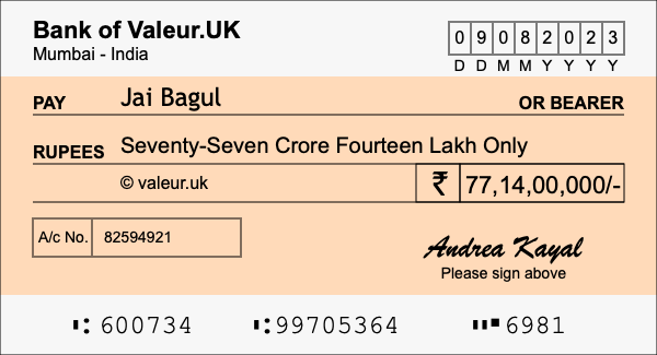 How to write a cheque for 77.14 crore rupees How to write a cheque for 77.14 crore rupees