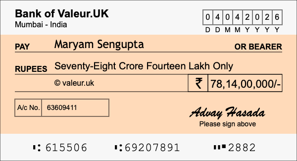 How to write a cheque for 78.14 crore rupees How to write a cheque for 78.14 crore rupees