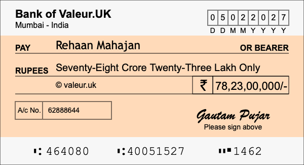 How to write a cheque for 78.23 crore rupees How to write a cheque for 78.23 crore rupees