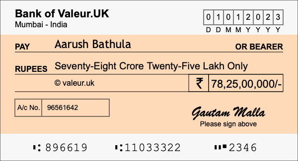 How to write a cheque for 78.25 crore rupees How to write a cheque for 78.25 crore rupees