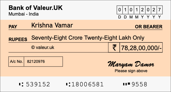How to write a cheque for 78.28 crore rupees How to write a cheque for 78.28 crore rupees
