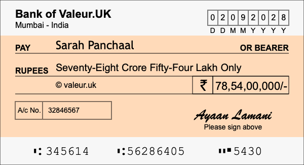 How to write a cheque for 78.54 crore rupees