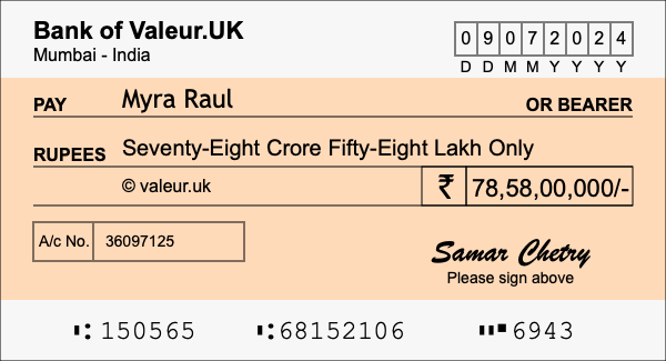 How to write a cheque for 78.58 crore rupees