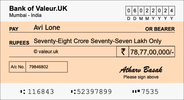 How to write a cheque for 78.77 crore rupees