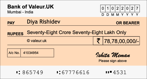 How to write a cheque for 78.78 crore rupees