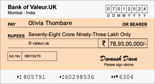 How to write a cheque for 78.93 crore rupees