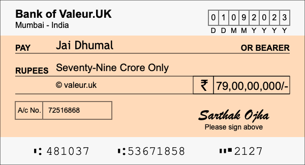 How to write a cheque for 79 crore rupees