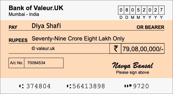 How to write a cheque for 79.08 crore rupees