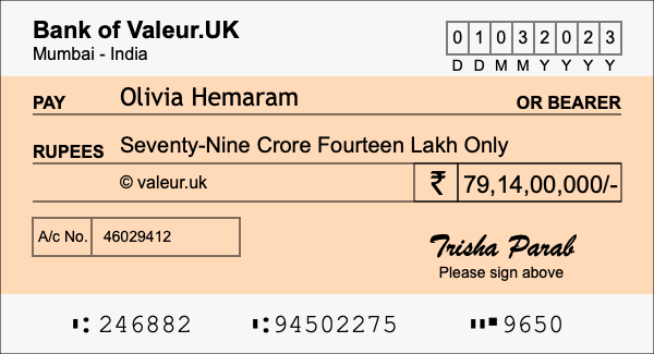How to write a cheque for 79.14 crore rupees