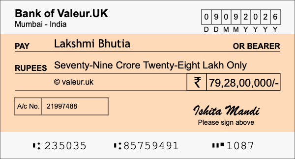 How to write a cheque for 79.28 crore rupees