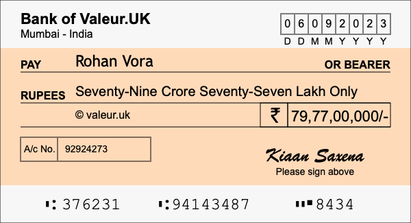 How to write a cheque for 79.77 crore rupees