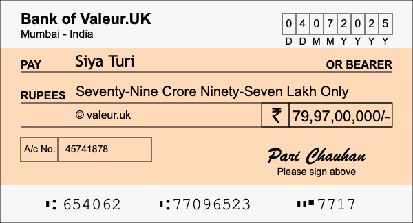 How to write a cheque for 79.97 crore rupees