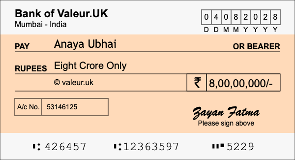 How to write a cheque for 8 crore rupees How to write a cheque for 8 crore rupees
