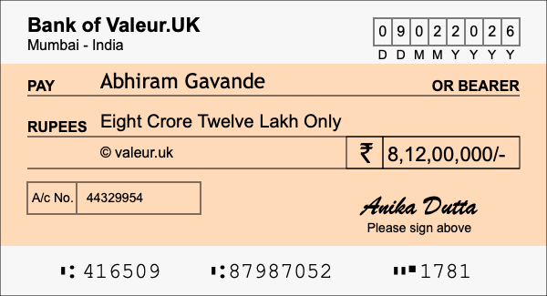How to write a cheque for 8.12 crore rupees