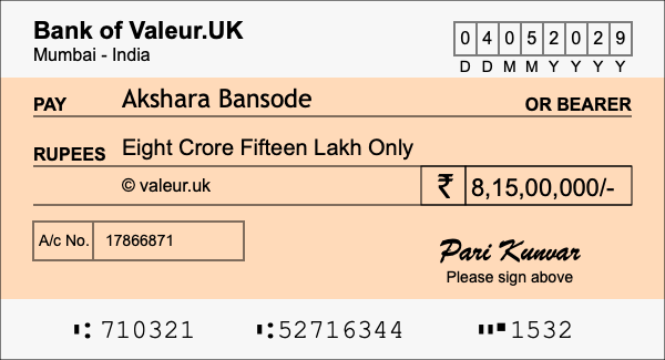 How to write a cheque for 8.15 crore rupees