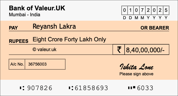 How to write a cheque for 8.4 crore rupees How to write a cheque for 8.4 crore rupees