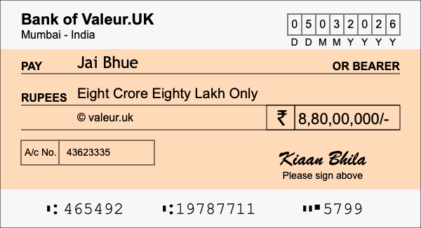 How to write a cheque for 8.8 crore rupees How to write a cheque for 8.8 crore rupees