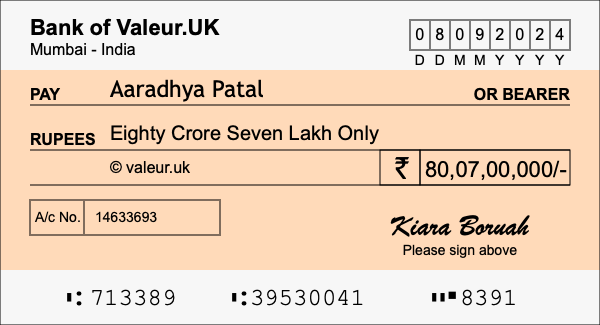 How to write a cheque for 80.07 crore rupees