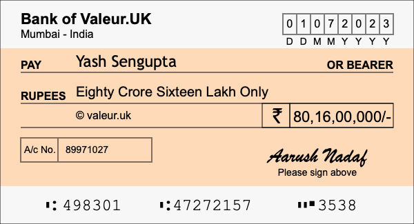 How to write a cheque for 80.16 crore rupees