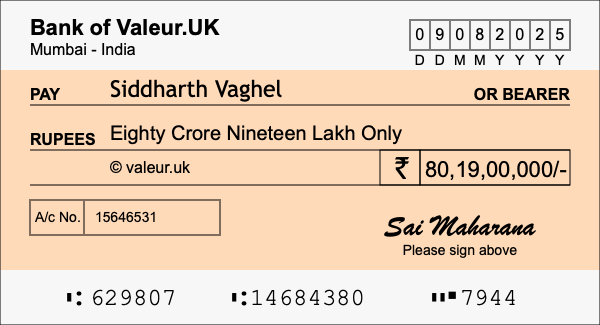 How to write a cheque for 80.19 crore rupees