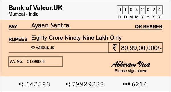 How to write a cheque for 80.99 crore rupees