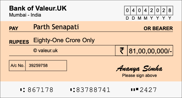 How to write a cheque for 81 crore rupees