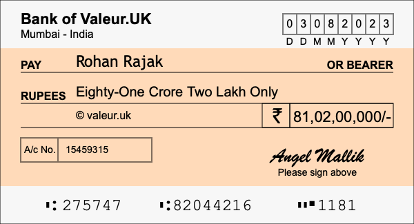 How to write a cheque for 81.02 crore rupees