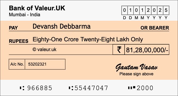 How to write a cheque for 81.28 crore rupees