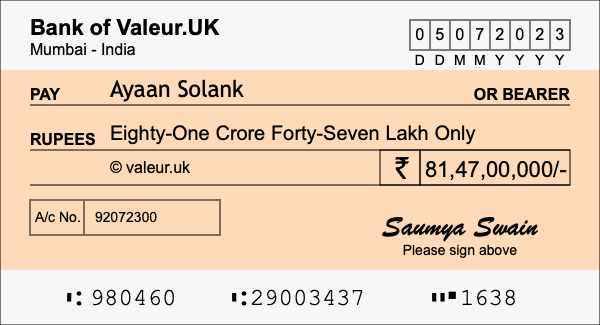 How to write a cheque for 81.47 crore rupees