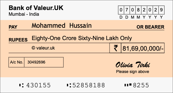 How to write a cheque for 81.69 crore rupees
