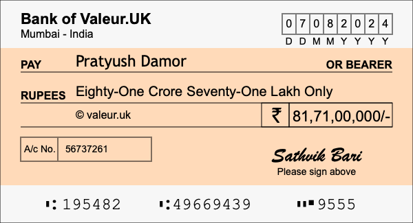 How to write a cheque for 81.71 crore rupees