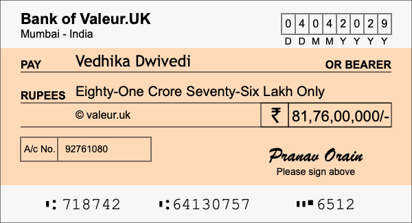 How to write a cheque for 81.76 crore rupees How to write a cheque for 81.76 crore rupees