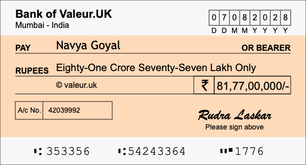 How to write a cheque for 81.77 crore rupees
