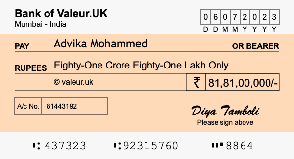 How to write a cheque for 81.81 crore rupees
