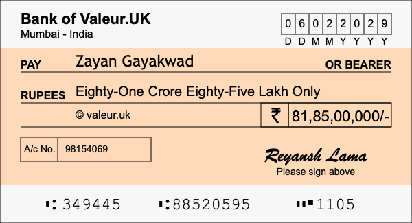 How to write a cheque for 81.85 crore rupees How to write a cheque for 81.85 crore rupees